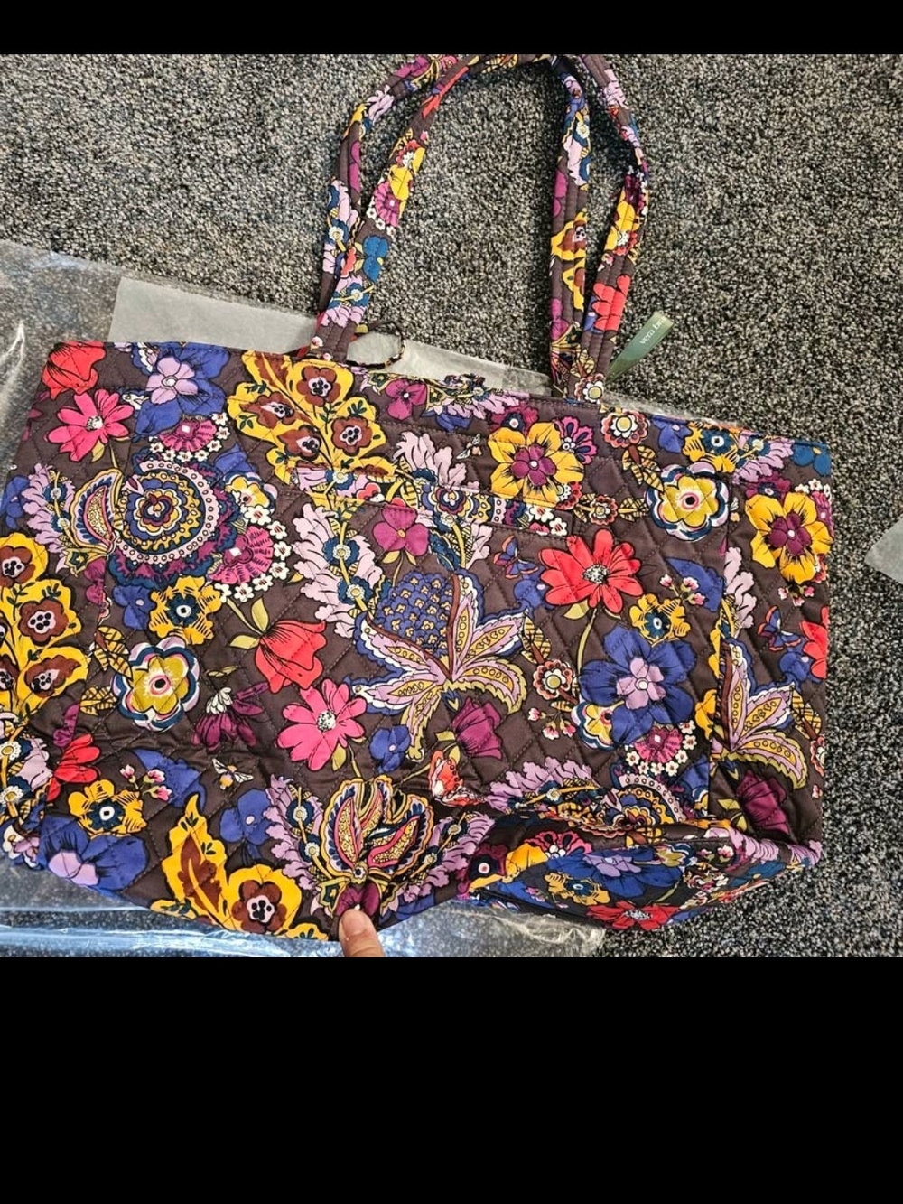 Vera Bradley Brown Quilted Tote with Bright Floral Paisley Print